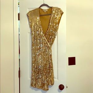 Michael Kors gold sequin wrap dress